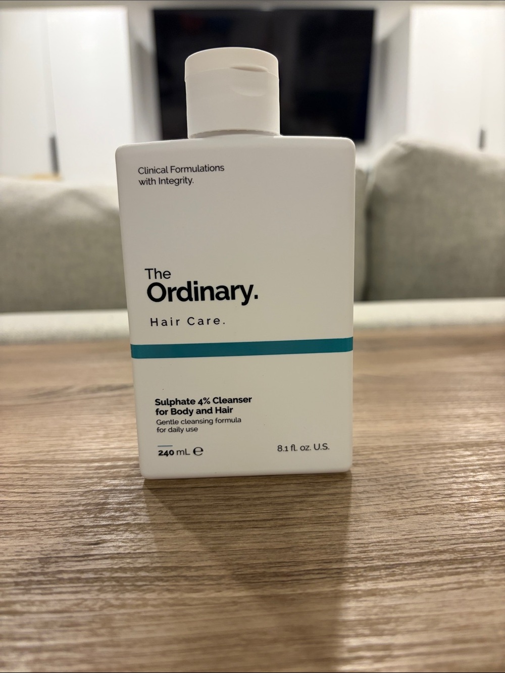 The Ordinary Hair Care Cleanser Bottle - White with Teal Stripe